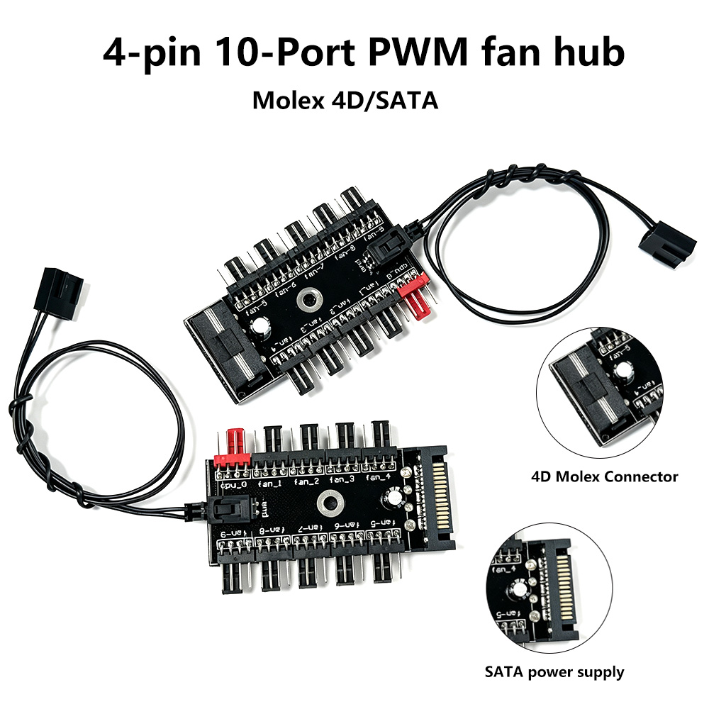 Pc Power Supply - 10-Port 4-Pin PWM Lüfter-Hub-Splitter, Molex 4D
